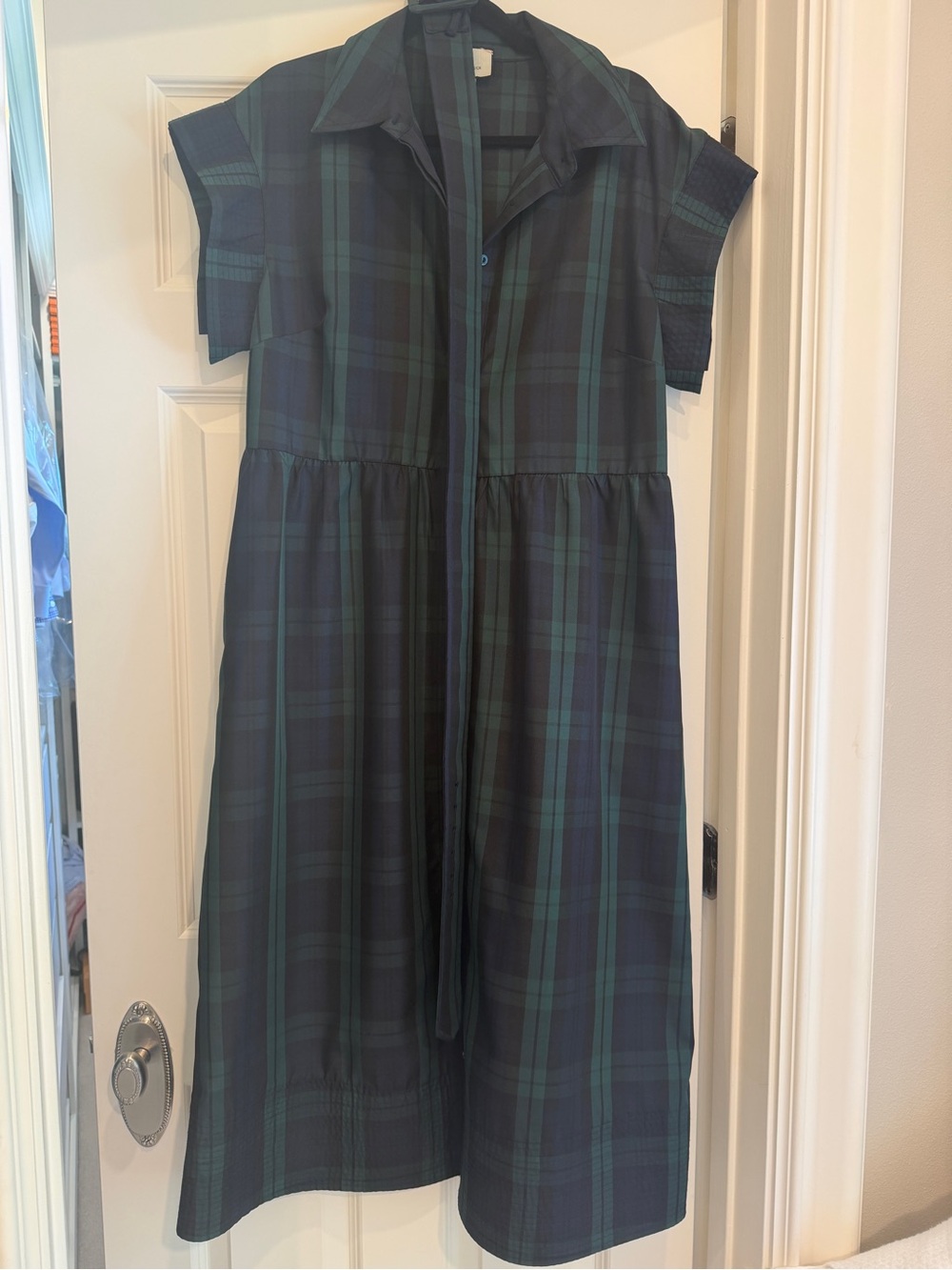 Tuckernuck Chloe Green and Navy Plaid Midi Dress XL - Picture 2 of 3